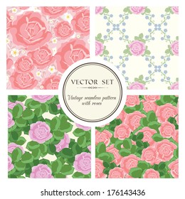 Vector set of vintage seamless ornamental patterns with roses