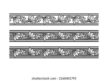 Vector set of vintage seamless pattern frames of flowers and leaves, antique natural engraved design elements in art nouveau style