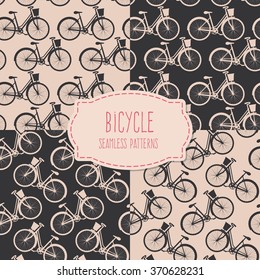 Vector set of vintage seamless patterns with bicycles