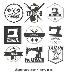 Vector set of vintage sewing logo, design elements and emblems. Tailor shop labels.