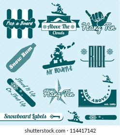 Vector Set: Vintage Snowboarding Labels and Icons