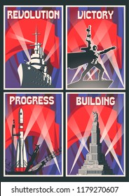 Vector Set of Vintage Soviet Propaganda Posters Stylization