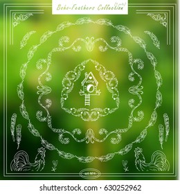 Vector set of vintage square and round frames. Ornamental corners, dividers.. Frames in boho, indian, tribal style for arts, wedding card, invitation. Different elements in each set. Set 4 from 9