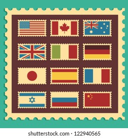 Vector set of vintage stamps representing world flags
