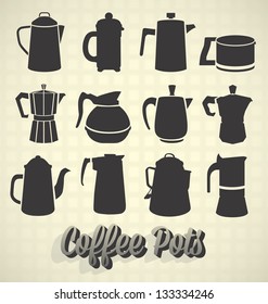 Vector Set: Vintage Style Coffee Pot Silhouette Icons