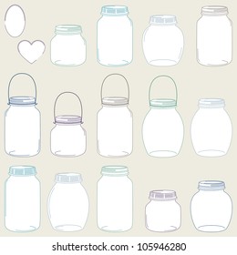 Vector Set of Vintage Style Hand Drawn Glass Jars