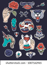 Vector set of vintage style pins or patches