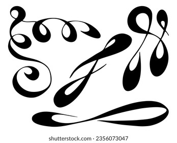 Vector set of vintage styled calligraphic hand drawn elements with calligraphy swirls, ornate motifs. Decorative elements for frames. 