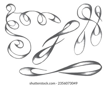 Vector set of vintage styled calligraphic hand drawn elements with calligraphy swirls, ornate motifs. Decorative elements for frames. 