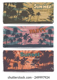 Vector set of Vintage summer banners with palm trees