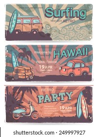 Vector set of Vintage summer banners with palm trees