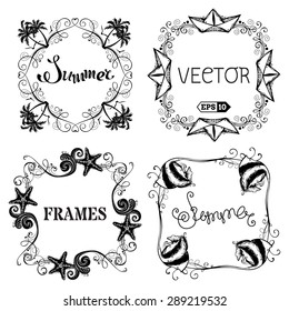 Vector set of vintage summer frames. Ornate design elements and page decorations isolated on white background. There is place for text in the center of frame.