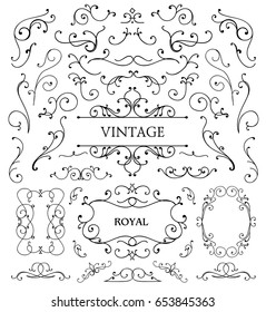 Vector set of vintage swirls, frames, design elements