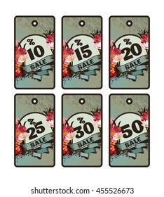 vector set of vintage tags for discounts with different percentages in vintage style with beautiful flowers