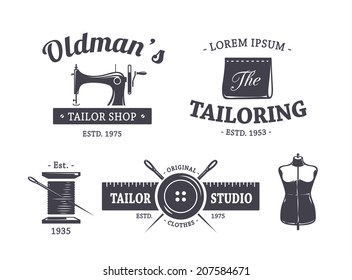 Vector set of vintage tailor emblems.
