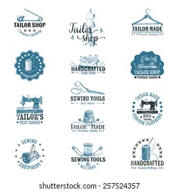 Vector set of vintage tailor labels, badges and hand drawn design elements. 