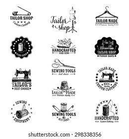 Vector set of vintage tailor labels, badges and hand drawn design elements.