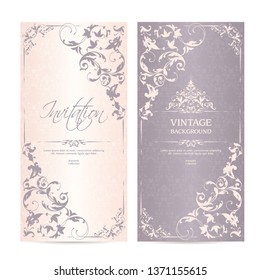 Vector set of vintage template ornamental calligraphic design elements and patterned background. Elegant lace wedding invitation design, Greeting Card, banner in classic style
