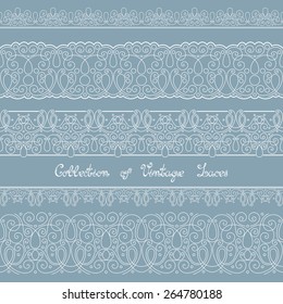 Vector Set of Vintage Template with Ornate Laces. Hand Drawn Borders in Trendy Linear Style. Wedding Decor