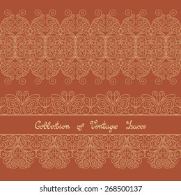 Vector Set of Vintage Template with Ornate Laces. Hand Drawn Borders in Trendy Linear Style. Wedding Decor