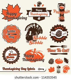 Vector Set: Vintage Thanksgiving Day Labels and Stickers