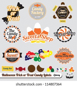 Vector Set: Vintage Trick Or Treat Halloween Candy Labels And Stickers