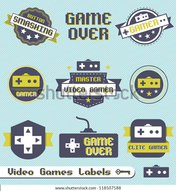 Vector Set:\
Vintage Video Game Labels and\
Icons