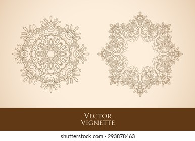 Vector set of vintage vignettes in Victorian style. Ornate element for design. Ornamental pattern for wedding invitations, birthday and greeting cards. Set of vignettes and decoration for pages.