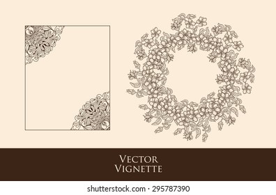 Vector set of vintage vignettes in Victorian style. Ornate element for design. Ornamental pattern for wedding invitations, birthday and greeting cards. Set of vignettes and decoration for pages.