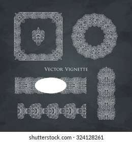 Vector set of vintage vignettes in Victorian style. Ornate element for design. Ornamental pattern for wedding invitations, birthday and greeting cards. Set of vignettes and decoration for pages.