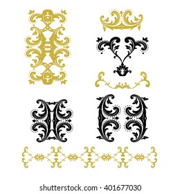 Vector set of vintage vignettes in Victorian style. Ornate element for design and place for text. Decorative templates for wedding invitations, birthday and greeting cards. Traditional 