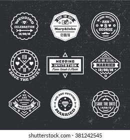Vector set of vintage wedding badges, sings, logos. Hipster modern wedding wet, save the date, wedding invitation, design templates. Black and white
