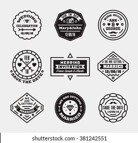 Vector set of vintage wedding badges, sings, logos. Hipster modern wedding wet, save the date, wedding invitation, design templates. Black and white