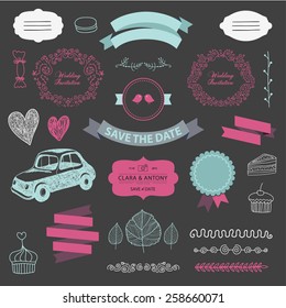 vector set of vintage wedding design elements, invitation, decorative elements