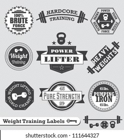Vector Set: Vintage Weight Lifting Labels and Stickers