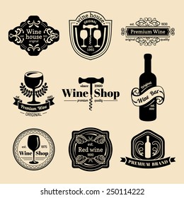 Vector set of vintage wine logo. Retro wine icons collection.