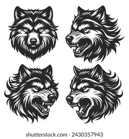 Vector set of vintage wolf head in white background