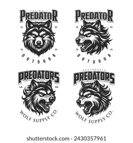 Vector set of vintage wolf head illustration in white background