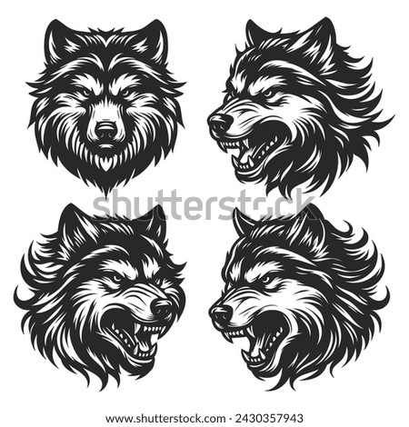 Vector set of vintage wolf head in white background