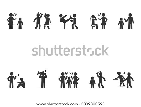 Vector set of violence, bullying, harassment, abuse.