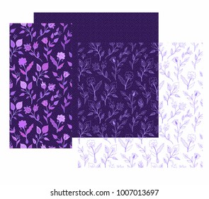 Vector set of violet floral patterns