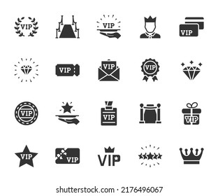 Vector set of vip line icons. Contains icons vip card, exclusive, diamond, pass, vip customer, red carpet, vip service and more. Pixel perfect.