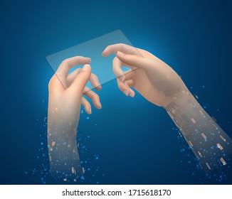 vector set of virtual hands holding a mobile phone. easily replaceable model and screen content