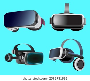 Vector set of virtual reality 3D glasses.
