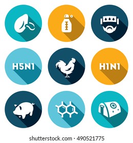 Vector Set of Virus Icons. Respiratory, Thermometer, Sick, Temperature, Avian and Swine Flu, Cells, Hospital.