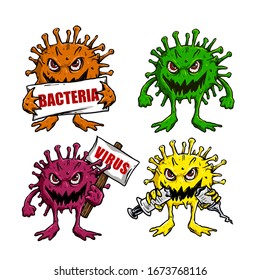 conjunto vectorial de diseño de mascota de virus