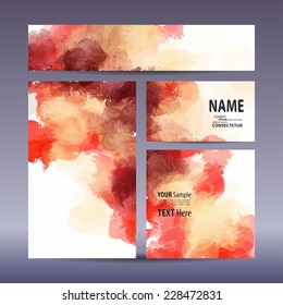 Vector set visual corporate identity with hand-painted background. set of business brand stationery design template. banner, business card, invitation, greeting card and postcard.
