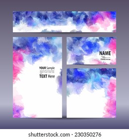 Vector set visual corporate identity with hand-painted background. set of business brand stationery design template. banner, business card, invitation, greeting card and postcard.