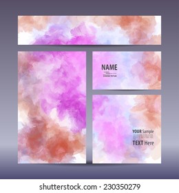 Vector set visual corporate identity with hand-painted background. set of business brand stationery design template. banner, business card, invitation, greeting card and postcard.