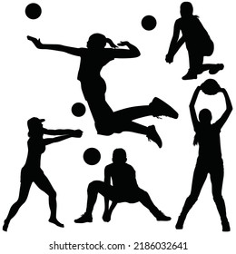 Vector Set Of Volleyball Players Silhouettes Illustration Isolated On White Background